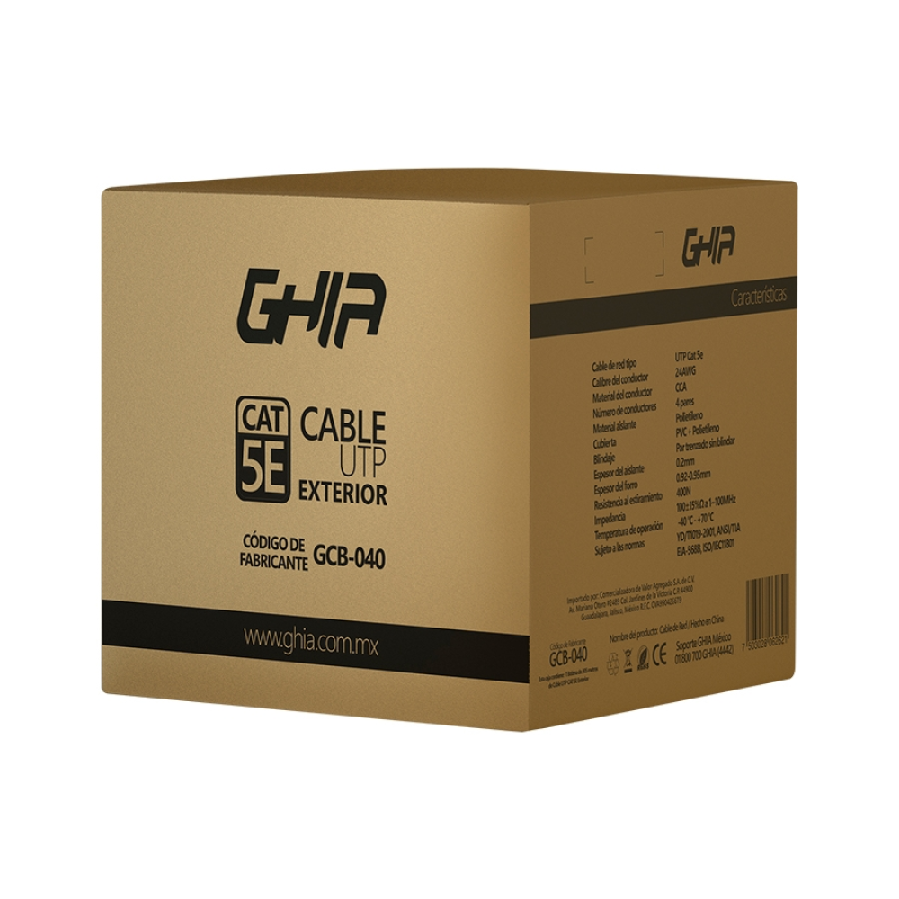 Bobina De Cable Exterior GCB-040 GHIA CAT53 Sin Gel UTP CCA 305M 1000FR CB-1665