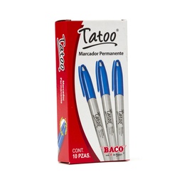 [PAQ10-0032AZU] Paquete C/10 Marcador Permanente Baco Tatoo P/Fino Azul
